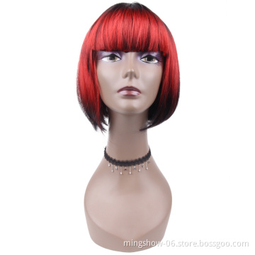 Manufacturer straight synthetic short bob style wig with bangs
